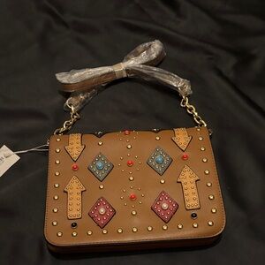 Studded Arrow Accent Brown Crossbody Bag
